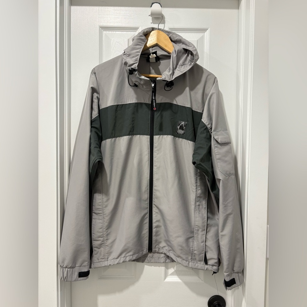 Vintage Sierra Designs Men's Gray and Black Hooded Jacket Light windbreaker Lg